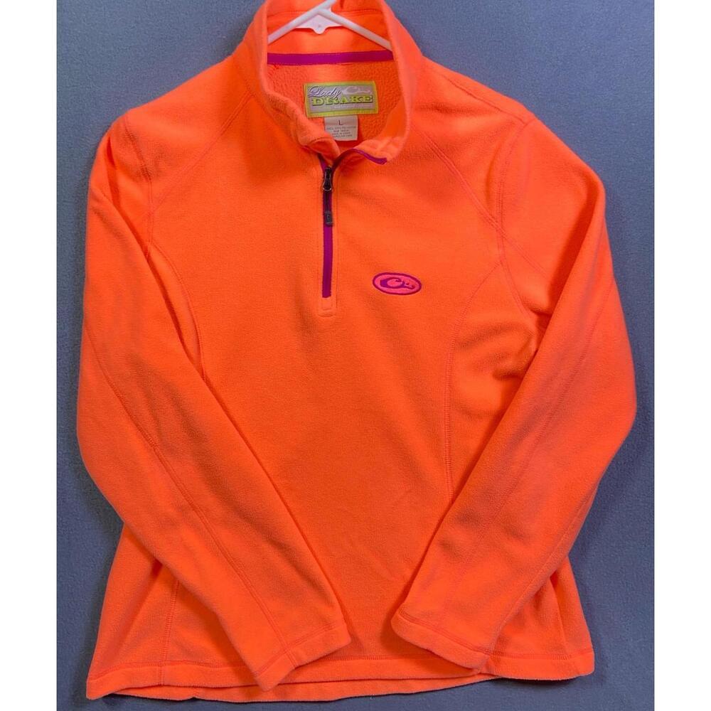 Lady Drake 1/4 Zip Fleece Pullover Polyester Orange Womens Large Outdoors Hiking